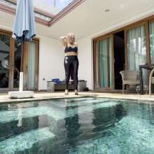Wet_look_elena: Shiney Pants in the Pool