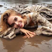 Wetmaxiskirts: Glamour AI Wetlook: wet+muddy elegant Victorian gowns (Bing Image Creator)