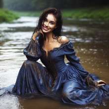 Wetmaxiskirts: Glamour AI Wetlook: wet+muddy elegant Victorian gowns (Bing Image Creator)