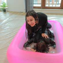 Wet Live Team: 2 Girlfriends Having Fun in Home Pool--wetlook Boobs