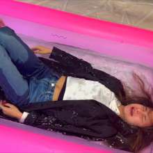 Wet Live Team: 2 Girlfriends Having Fun in Home Pool--wetlook Boobs