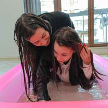Wet Live Team: 2 Girlfriends Having Fun in Home Pool--wetlook Boobs