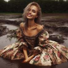Wetmaxiskirts: Glamour AI Wetlook: wet+muddy elegant Victorian gowns (Bing Image Creator)