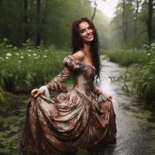 Wetmaxiskirts: Glamour AI Wetlook: wet+muddy elegant Victorian gowns (Bing Image Creator)