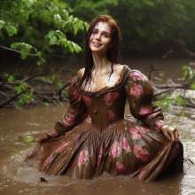 Wetmaxiskirts: Glamour AI Wetlook: wet+muddy elegant Victorian gowns (Bing Image Creator)