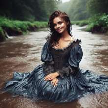 Wetmaxiskirts: Glamour AI Wetlook: wet+muddy elegant Victorian gowns (Bing Image Creator)