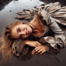 Wetmaxiskirts: Glamour AI Wetlook: wet+muddy elegant Victorian gowns (Bing Image Creator)