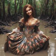 Wetmaxiskirts: Glamour AI Wetlook: wet+muddy elegant Victorian gowns (Bing Image Creator)