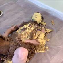 RevSlymsford: Allison Lies Down + Takes 20 Thrown Pies In Purple Dress