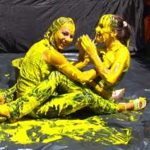 Lara_eurowam: Andreea and Reka Had Fun with Yello Slime Again-T597c3