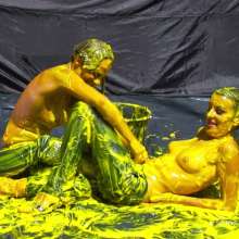 Lara_eurowam: Andreea and Reka Had Fun with Yello Slime Again-T597c3