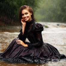 Wetmaxiskirts: Glamour AI Wetlook: wet+muddy elegant Victorian gowns (Bing Image Creator)