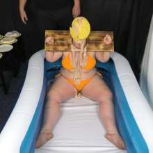 CheekyLuna: CheekyLuna's Pied And Gunged In Stocks And Tie Side Bikini