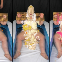 CheekyLuna: CheekyLuna's Pied And Gunged In Stocks And Tie Side Bikini