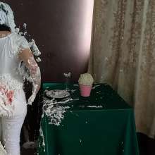 AngieWAM: Crazy Waitress: Angie's Outfit Is Ruined with Cherry Pies