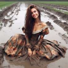 Wetmaxiskirts: Glamour AI Wetlook: wet+muddy elegant Victorian gowns (Bing Image Creator)