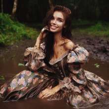Wetmaxiskirts: Glamour AI Wetlook: wet+muddy elegant Victorian gowns (Bing Image Creator)