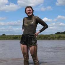 DungeonMasterOne: Miss Abigail's Black Shiny Shorts Mudbath