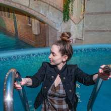 Wet Live Team: Natashka Swam in a Dress and Jacket in the Pool