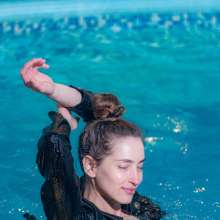 Wet Live Team: Natashka Swam in a Dress and Jacket in the Pool