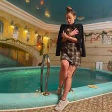 Wet Live Team: Natashka Swam in a Dress and Jacket in the Pool