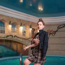 Wet Live Team: Natashka Swam in a Dress and Jacket in the Pool