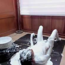 MessyGuys: New Guy Hairy Brandon Plays with a White Paint Bucket