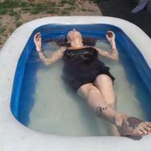 Thefetishgirl: Sexy Silk Slip in Swmmng Pool
