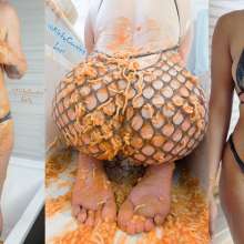 KinkyCousins: 3 Girls First Time Sploshing With Beans and Spaghetti