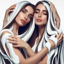 splathair2020: AI 2 women in shaving cream
