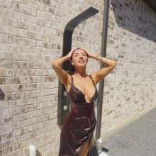 WetlookFashion: Diana Takes a Swim in an Sexy Satin Dress