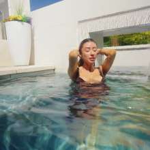 WetlookFashion: Diana Takes a Swim in an Sexy Satin Dress