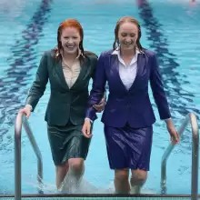 soakher: The office ladies exit the swimming pool