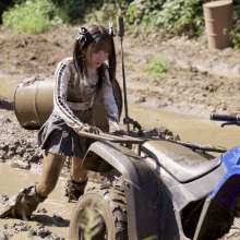 RSSRuinStreetStyle: Tokyo Jirai Girl Rides Muddy ATV Wearing Denim Mini Skirt