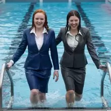 soakher: The office ladies exit the swimming pool