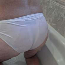 Chuck M: Chuck wear white lace panties in the tub