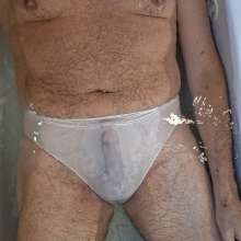 Chuck M: Chuck wear white lace panties in the tub