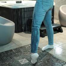MistressSplash: Bodysuit, Jeans and Socks in the Shower and Hot Tub