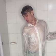 WETColours: Guy Showers Removing Jeans + Jacket, Hot Display Thru Shirt