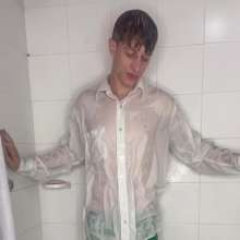 WETColours: Guy Showers Removing Jeans + Jacket, Hot Display Thru Shirt
