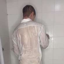 WETColours: Guy Showers Removing Jeans + Jacket, Hot Display Thru Shirt