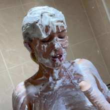 WetlookMissVikiWAM: In Shaving Foam, Slime over the Head!  Jerk off with Dildo!