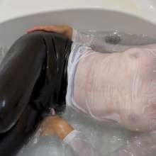 WetlookMissVikiWAM: I Pour Oil on White Sheer Suit!  Change Outfit and Get Wet!