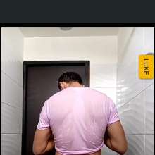 WETColours: Luke in the Shower in a Pink T-shirt and Jeans