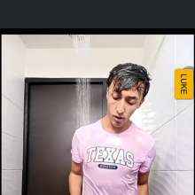 WETColours: Luke in the Shower in a Pink T-shirt and Jeans