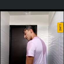 WETColours: Luke in the Shower in a Pink T-shirt and Jeans