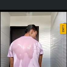 WETColours: Luke in the Shower in a Pink T-shirt and Jeans