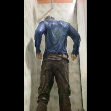 WETColours: Mike in the Shower in a Blue Shirt and Brown Pants