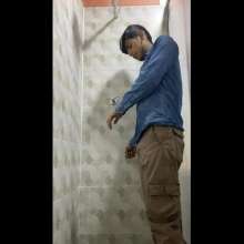 WETColours: Mike in the Shower in a Blue Shirt and Brown Pants