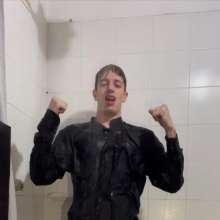 WETColours: Ostin Showers Wearing a Black Shirt and Using Shampoo
